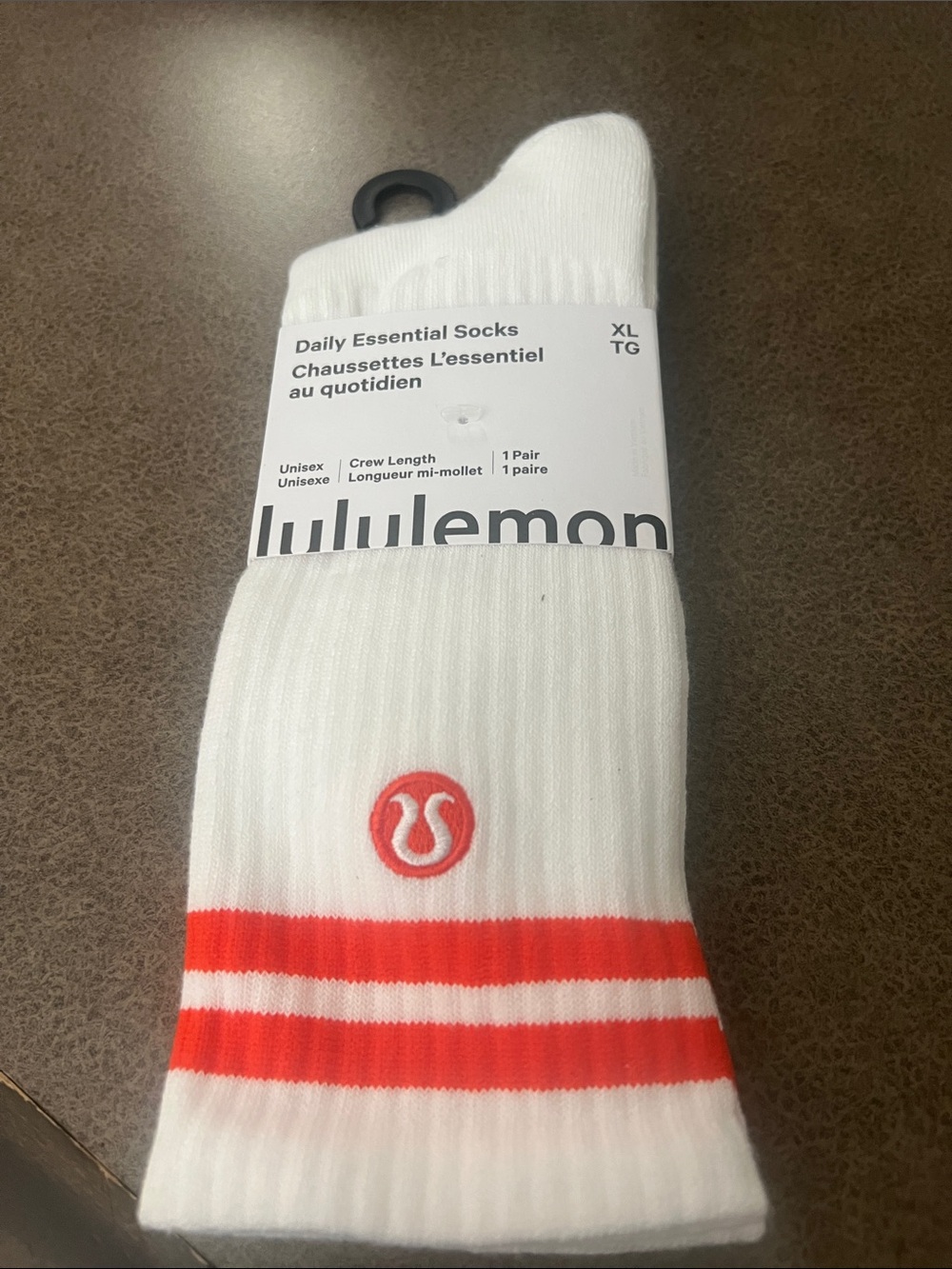 lululemon athletica women’s Crew Socks - White with dark orange Stripes